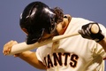 14MLBワールドシリーズ（7回戦制）第5戦、サンフランシスコ・ジャイアンツ（San Francisco Giants）対カンザスシティ・ロイヤルズ（Kansas City Royals）。三振に終わり悔しがるサンフランシスコ・ジャイアンツのマディソン・バンガーナー（Madison Bumgarner、2014年10月26日撮影）。(c)AFP/Getty Images/Elsa