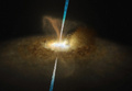 欧州南天天文台（ESO）が公開した、活動銀河「メシエ77（M77）」の中心核の想像図（2022年2月16日公開）。(c)AFP PHOTO / EUROPEAN SOUTHERN OBSERVATORY / M. Kornmesser and L. Calcada