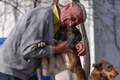 プリシュティナ・ドッグシェルターで犬を抱くスラビサ・ストヤノビッチさん。コソボ首都プリシュティナ近郊のグラチャニツァで（2021年11月12日撮影）。(c)Armend NIMANI / AFP