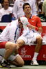 男子テニス、国別対抗戦のデビスカップ（Davis Cup 2013）準々決勝。足首を痛め、治療を受けるノバク・ジョコビッチ（2013年4月7日撮影）。(c)AFP/Getty Images/Matthew Stockman