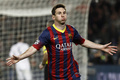 サッカー欧州チャンピオンズリーグ2013-14（UEFA Champions League 2013-14）決勝トーナメント1回戦第2戦、FCバルセロナ（FC Barcelona）対マンチェスター・シティ（Manchester City）。得点を決め喜ぶFCバルセロナのリオネル・メッシ（Lionel Messi、2014年3月12日撮影）。(c)AFP/QUIQUE GARCIA