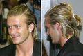 成田国際空港（Narita Airport）で撮影されたサッカーのスター選手デビッド・ベッカム（David Beckham）の写真2枚（2003年6月18日撮影）。(c)AFP/Kazuhiro NOGI