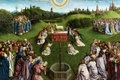 修復作業が終わったファン・エイク兄弟の祭壇画「神秘の子羊」の一部。ベルギー・ヘントのMSK美術館にて（2019年12月17日撮影）。(c)Kenzo TRIBOUILLARD / AFP