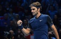 男子テニス、ATPワールドツアー・ファイナル5日目。勝利を喜ぶロジャー・フェデラー（2015年11月19日撮影）。(c)AFP/GLYN KIRK