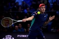 男子テニス、ネクストジェネレーション・ATPファイナルズ決勝。リターンを打つアレックス・デミノー（2019年11月9日撮影）。(c)Marco Bertorello / AFP