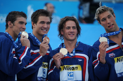 米国 男子4×100メートルリレー制す フェルプス1個目の金、世界水泳