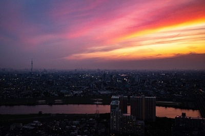 Twilight skylines of Tokyo and Ichikawa