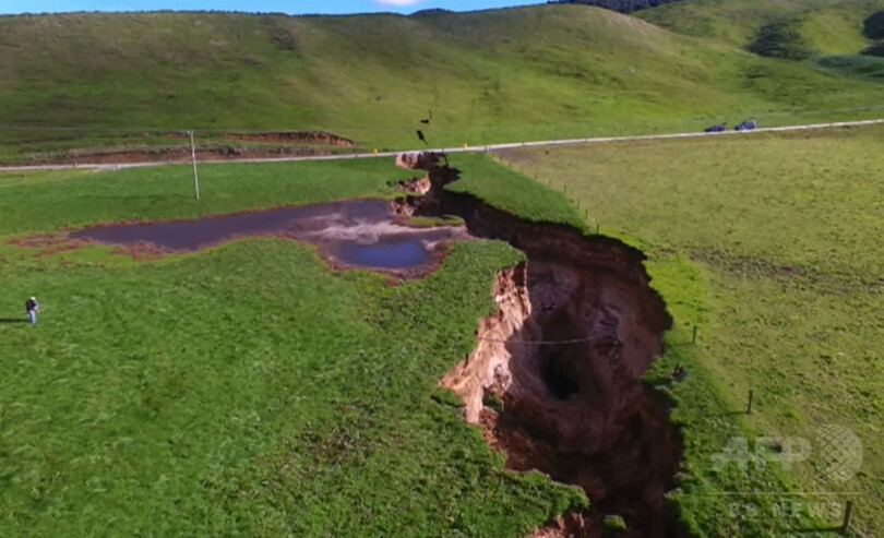 長さ200メートルの巨大地割れ、牧場に突如出現 NZ