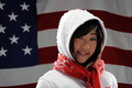 米テレビ局%%NBC%%と米国五輪委員会（%%US Olympic Committee%%、%%USOC%%）が12日、ロサンゼルス（Los Angeles）のスマッシュボックス・スタジオ（Smashbox Studios）でプロモーション用の写真撮影を行い、米国のフィギュアスケート選手などが参加した。写真はカメラに向けてポーズをとる長洲未来（%%Mirai Nagasu%%）。（2009年5月12日撮影）(c)AFP/Getty Images/Harry How