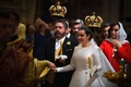 ロシア・サンクトペテルブルクのイサク大聖堂で行われたゲオルギー・ミハイロビッチ・ロマノフ氏とレベッカ・ビルジニア・ベッタリーニさんの結婚式（2021年10月1日撮影）。(c)Olga MALTSEVA / AFP