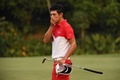 第18回アジア競技大会、ゴルフ男子個人最終日。優勝を決めて感極まる中島啓太（2018年8月26日撮影）。(c)AFP PHOTO / PETER PARKS