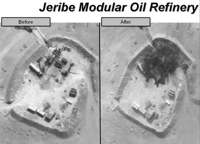 空爆で破壊されたシリア石油施設、米政府が写真公開