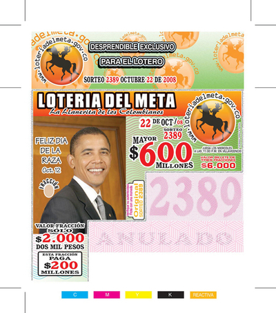 「当選」の予感? コロンビアの宝くじにオバマ氏の肖像