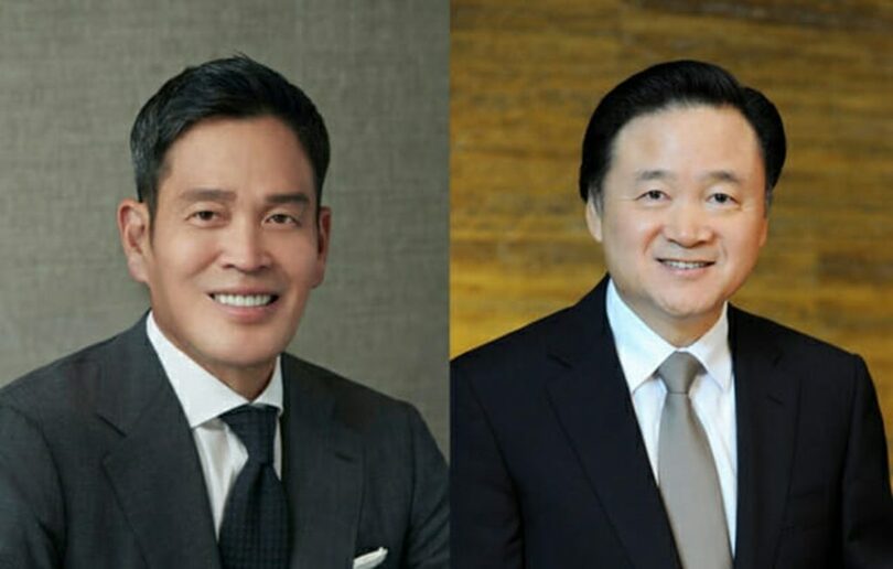 新世界グループのチョン・ヨンジン会長（左）とSPCグループのホ・ヨンイン会長(c)KOREA WAVE