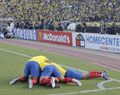 2014年サッカーW杯ブラジル大会（2014 World Cup）の南米予選は10日、各地で第6節の試合が行われ、エクアドルは1-0でコロンビアに勝利した。

得点が決まり歓喜するエクアドルの選手（2012年6月10日撮影）。(c)AFP/Pablo Cozzaglio