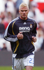 写真は、試合に備えアップをするレアル・マドリードのデビッド・ベッカム（%%David Beckham%%）。(c)AFP/RAFA RIVAS