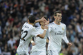 13-14スペイン1部リーグ第25節、レアル・マドリード（Real Madrid）対エルチェ（Elche CF）。後半26分に追加点を挙げ歓喜するレアル・マドリードのギャレス・ベイル（Gareth Bale、右、2014年2月22日撮影）。(c)AFP/PEDRO ARMESTRE