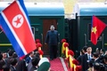 ベトナム北部ランソン省ドンダンの鉄道駅に特別列車で到着した北朝鮮の金正恩朝鮮労働党委員長（2019年2月26日撮影）。(c) AFP