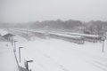 暴風雪に見舞われた米マサチューセッツ州ボストン近郊シチュエートで停車する列車（2015年2月15日撮影）。(c)AFP/Getty Images/Scott Eisen