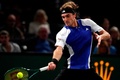男子テニス、パリ・マスターズ、シングルス3回戦。リターンを打つステファノス・チチパス（2024年10月31日撮影）。(c)Dimitar DILKOFF / AFP
