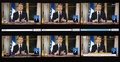 フランス首都パリにある大統領府で行われたエマニュエル・マクロン大統領の演説が、6つのテレビチャンネルで同時に放送される様子（2018年12月10日撮影）。(c)Olivier MORIN / AFP