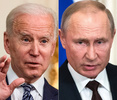 米国のジョー・バイデン大統領（左）と、ロシアのウラジーミル・プーチン大統領（左は2021年3月15日、右は2020年3月5日撮影）。(c)Eric BARADAT and Pavel Golovkin / various sources / AFP