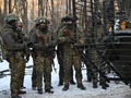 ウクライナ北部プリピャチで行われた軍事訓練（2022年2月4日撮影）。(c)Sergei Supinsky / AFP