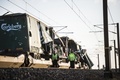 デンマークのニュボーで、事故により損傷した貨物列車（2019年1月2日撮影）。(c)Tim K. Jensen / Ritzau Scanpix / AFP