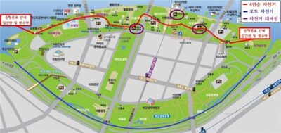 ソウル漢江の「4人乗り」自転車、相次ぐ苦情・事故で半分に