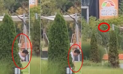 韓国・野球場近くの公園で男性がゴルフ練習…通行人いる中でクラブ振り批判