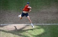 男子テニス、テラ・ウォルトマン・オープン、シングルス決勝。リターンを打つヤニック・シナー（2024年6月23日撮影）。(c) CARMEN JASPERSEN / AFP