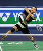 第17回世界バドミントン選手権大会、男子シングルス1回戦。大会第4シードのタウフィック・ヒダヤット（%%Taufik Hidayat%%、インドネシア）は、スイスの%%Christian Boesiger%%を21-14、21-14で下し、2回戦に進んだ。（2009年8月11日撮影）(c)AFP/INDRANIL ＭＵＫＨＥＲＪＥＥ