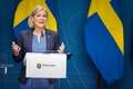 スウェーデンの首都ストックホルムで記者会見したマグダレナ・アンデション首相（2022年9月14日撮影）。(c)Jessica GOW / various sources / AFP