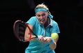 女子テニス、WTAツアー選手権（BNP Paribas WTA Championships - Singapore 2014）4日目。リターンを狙うペトラ・クビトバ（Petra Kvitova、2014年10月23日撮影）。(c)AFP/ROSLAN RAHMAN