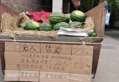 スイカの無人販売車、5日間で想定外の大金を得る 中国・鄭州市