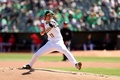 23MLB、オークランド・アスレチックス対ロサンゼルス・エンゼルス。先発登板するオークランド・アスレチックスの藤浪晋太郎（2023年4月1日撮影）。(c)Ezra Shaw/Getty Images/AFP