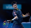 男子テニス、ATPワールドツアー・ファイナル5日目。リターンを狙う錦織圭（2015年11月19日撮影）。(c)AFP/GLYN KIRK