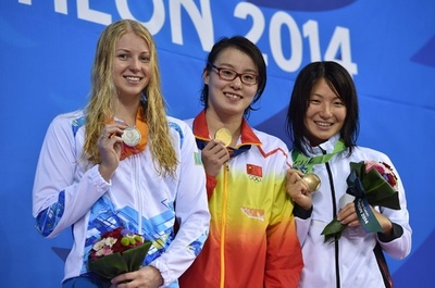 竹村が女子50m背泳ぎで銅メダル、アジア大会