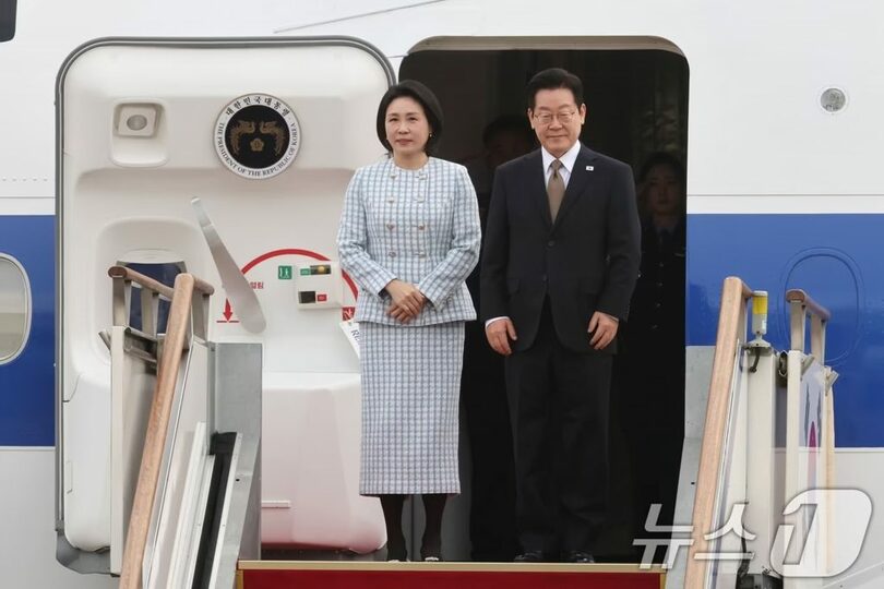 11月17日、韓国のイ・ジェミョン（李在明）大統領と妻キム・ヘギョン（金恵敬）氏(c)news1