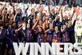 女子サッカー欧州チャンピオンズリーグ決勝、FCバルセロナ対VfLボルフスブルク。優勝を喜ぶFCバルセロナの選手ら（2023年6月3日撮影）。(c)Kenzo TRIBOUILLARD / AFP