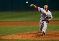 11MLB、クリーブランド・インディアンス（Cleveland Indians）対ボストン・レッドソックス（Boston Red Sox）。先発登板し、5回を投げ6安打、3失点で敗戦投手となったレッドソックスの松坂大輔（Daisuke Matsuzaka、2011年4月6日撮影）。(c)AFP/Getty Images/Jared Wickerham