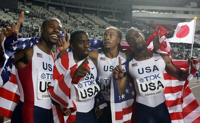 米国 男子4x100メートルリレーで優勝