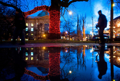 水面に映えるブルガリアのクリスマス・イルミネーション