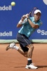 男子テニス、バルセロナ・オープン、シングルス準々決勝。リターンを狙う錦織圭（2015年4月24日撮影）。(c)AFP/JOSEP LAGO