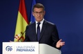 スペインの首都マドリードの党本部で記者会見する国民党（PP）のアルベルト・ヌニェス・フェイホー党首（2023年5月29日撮影）。(c)Pierre-Philippe MARCOU / AFP