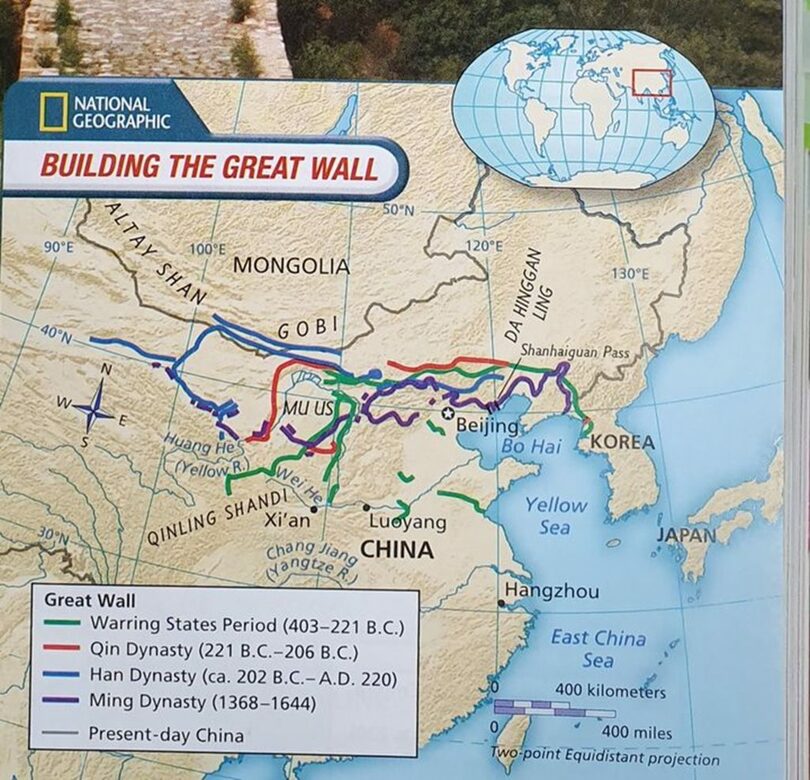 ナショナルジオグラフィックの万里の長城に関する地図＝VANK提供(c)NEWSIS