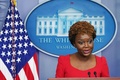 カリーヌ・ジャンピエール米大統領副報道官（2021年11月9日撮影、資料写真）。(c)MANDEL NGAN / AFP