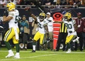 19NFL第1週、シカゴ・ベアーズ対グリーンベイ・パッカーズ。パスインターセプトに成功し、歓喜するグリーンベイ・パッカーズのアドリアン・エイモス（中央、2019年9月5日撮影）。(c)Nuccio DiNuzzo/Getty Images/AFP