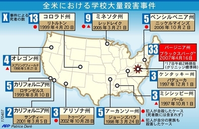 全米における学校の銃乱射大量殺害事件 - 米国