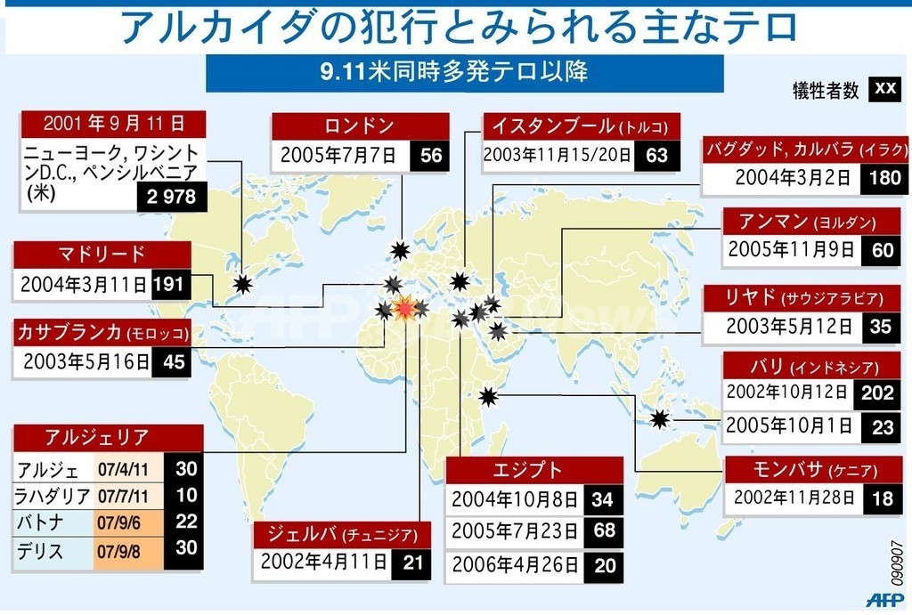 国際テロ組織アルカイダの犯行とみられる主なテロ事件 写真1枚 国際ニュース：AFPBB News